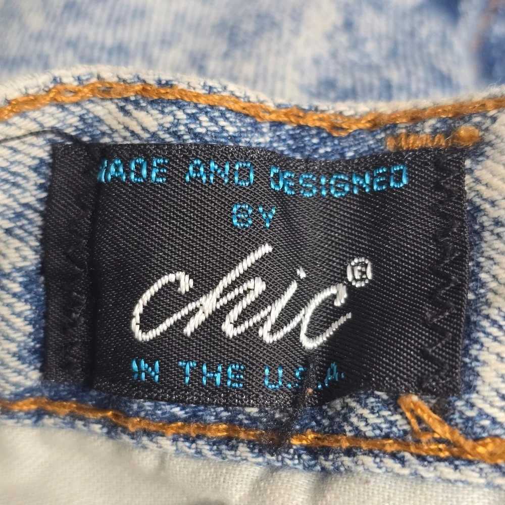 Chic Denim Skirt Womens 7 Blue Acid Wash High Waisted Vintage USA Retro Pencil